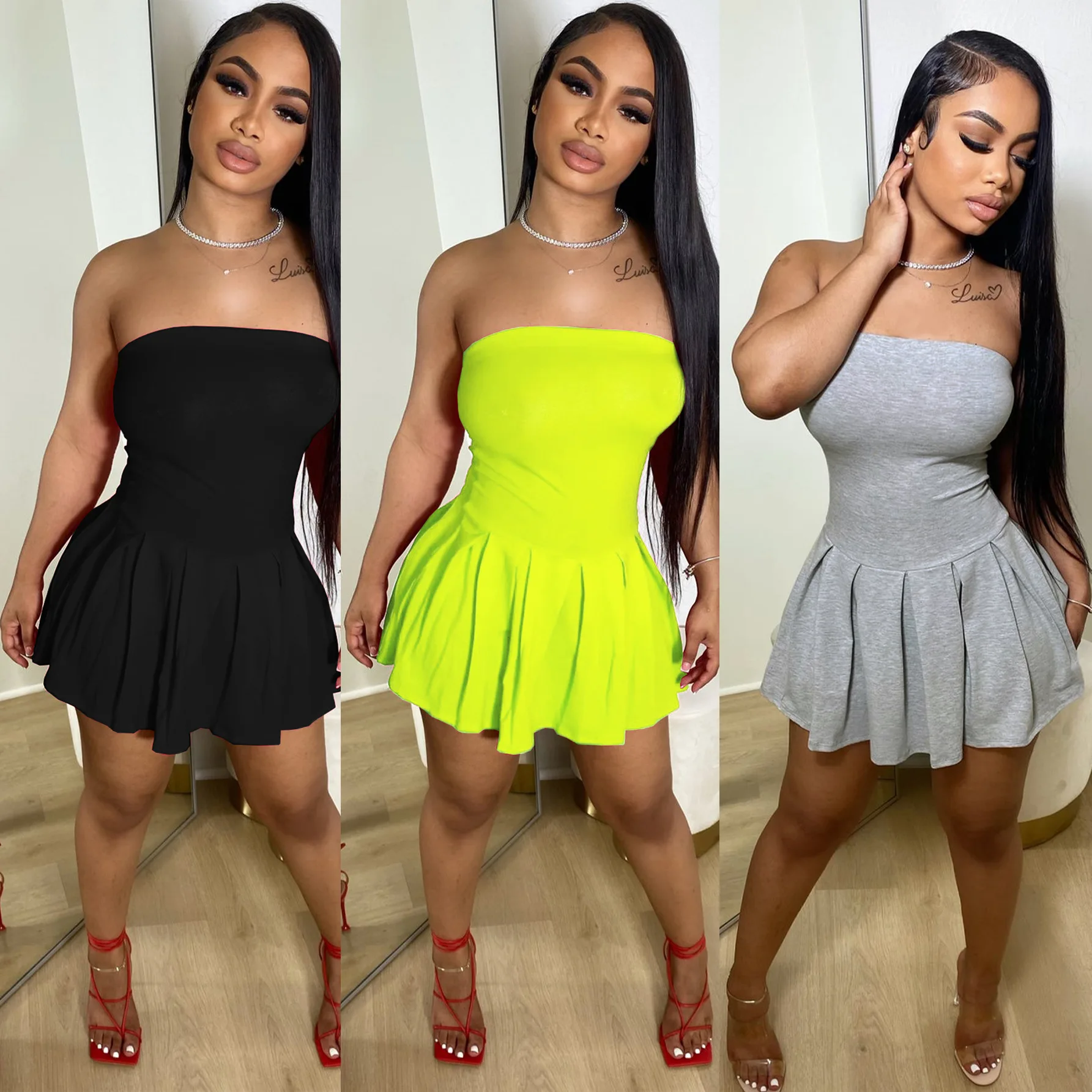 Mini Dress Women Dresses Sexy A Line Vestidos Bodycon Y2k Streetwear Strapless Sleeveless Elegant Slim Night Party High Waist