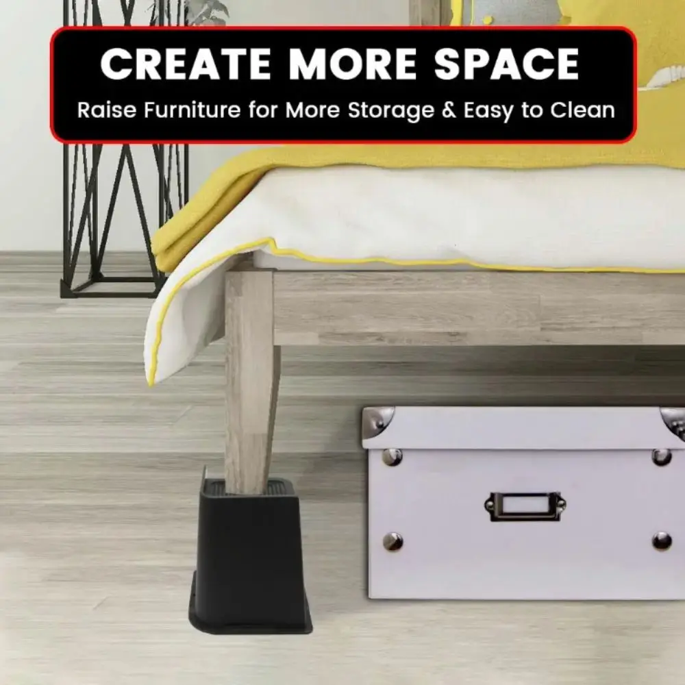 

4 Inch Height Bed Risers Square Design Oversized Support Furniture Risers 4pcs Set Heavy Duty Bed Frame Lift Couch Support