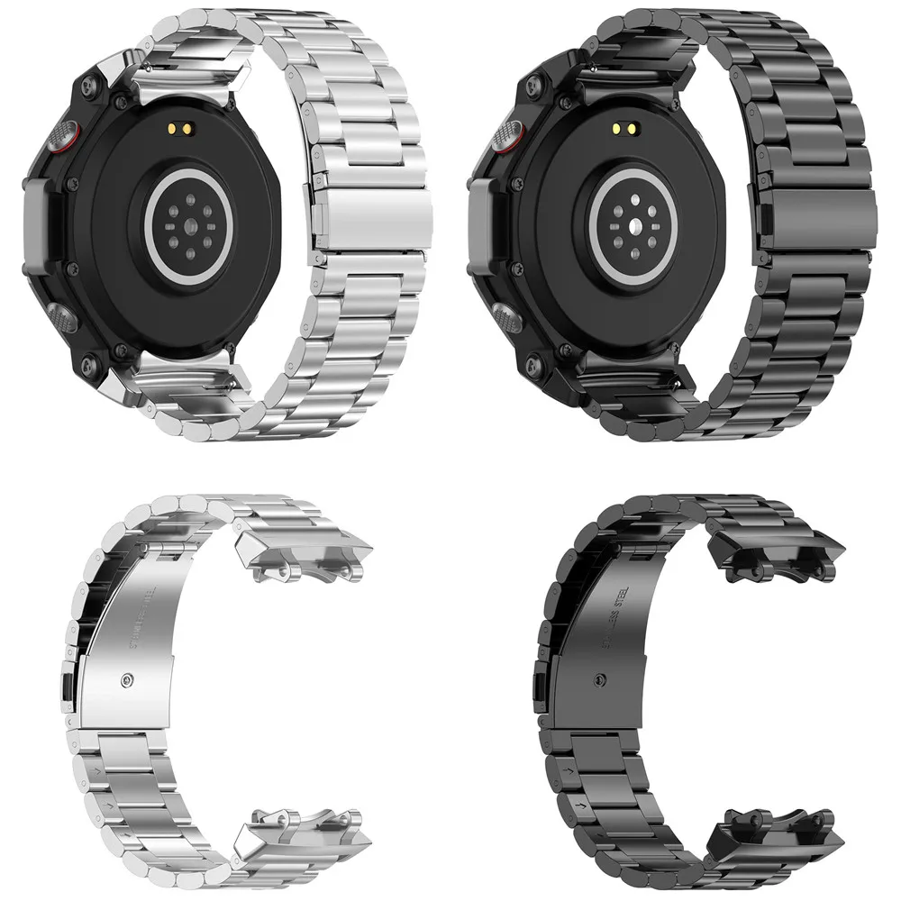 

Металлический ремешок из нержавеющей стали с 3 бусинами для часов Huami Amazfit T-REX3, цельный металлический ремешок, ремешок для часов с инструментом для разборки вилки