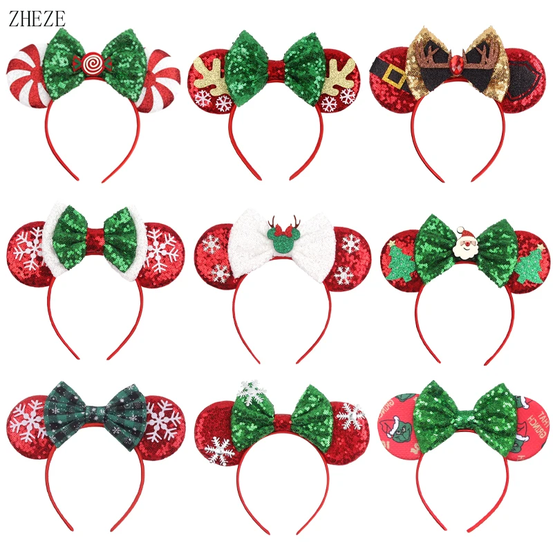 10Pcs/Lot Christmas Mouse Ears Headband For Girls Women Hairband Santa Claus Festival Party DIY Hair Accessories Wholesales