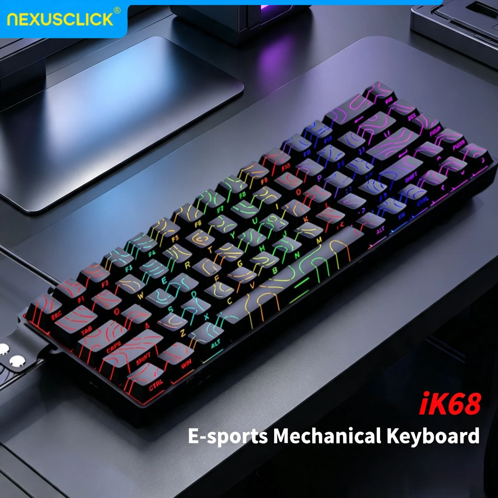 nexusclick-ik68-e‑sports-メカニカルキーボード-ホットスワップ対応スイッチ-サイド刻印キーキャップ-rgb-デタッチャブル-type‑c-ゲーミング・ワーク用