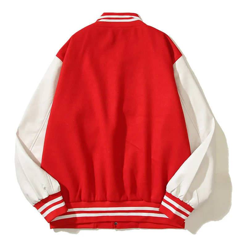 Autumn and Winter Mens Varsity Jacket Wool PU Leather Sleeves Retro Spliced Baggy Baseball Jacket Cactus Jack Outwear Streetwear