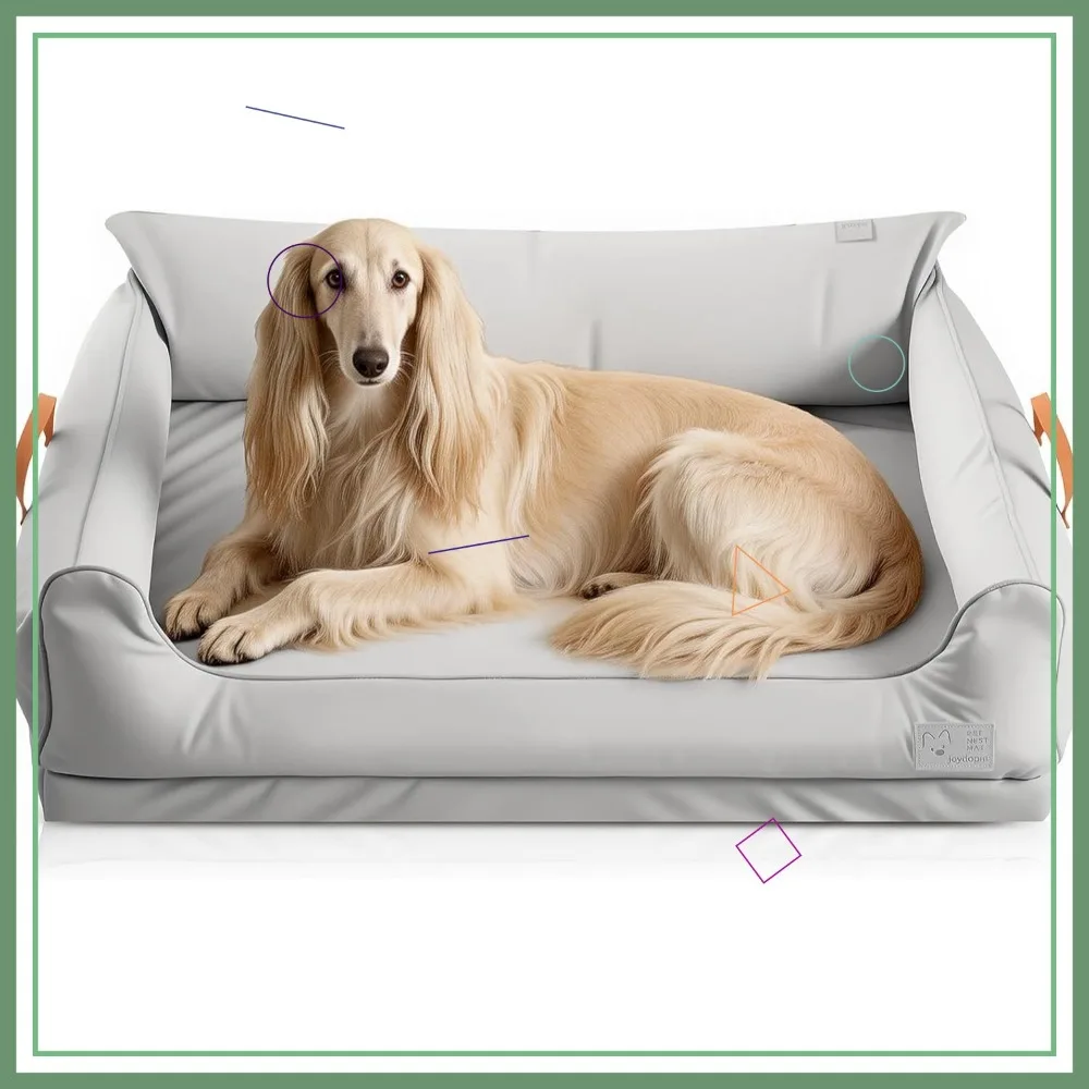 

Removable Orthopedic Dog Bed for Large Dogs, Leather Memory Foam Sofa, Waterproof Durable with Non-Skid Bottom, Silver Gray