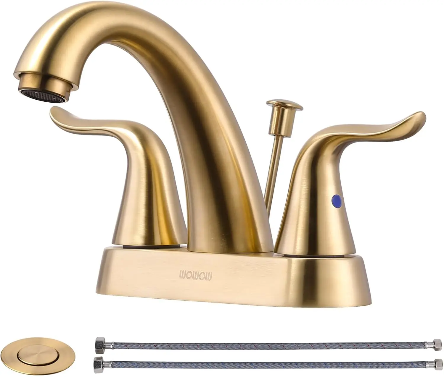 

4 Inch Bathroom Sink Faucet - Brushed Gold Centerset Vanity Faucet with Lift Rod Drain Modern Mixer Tap for Rv Sink