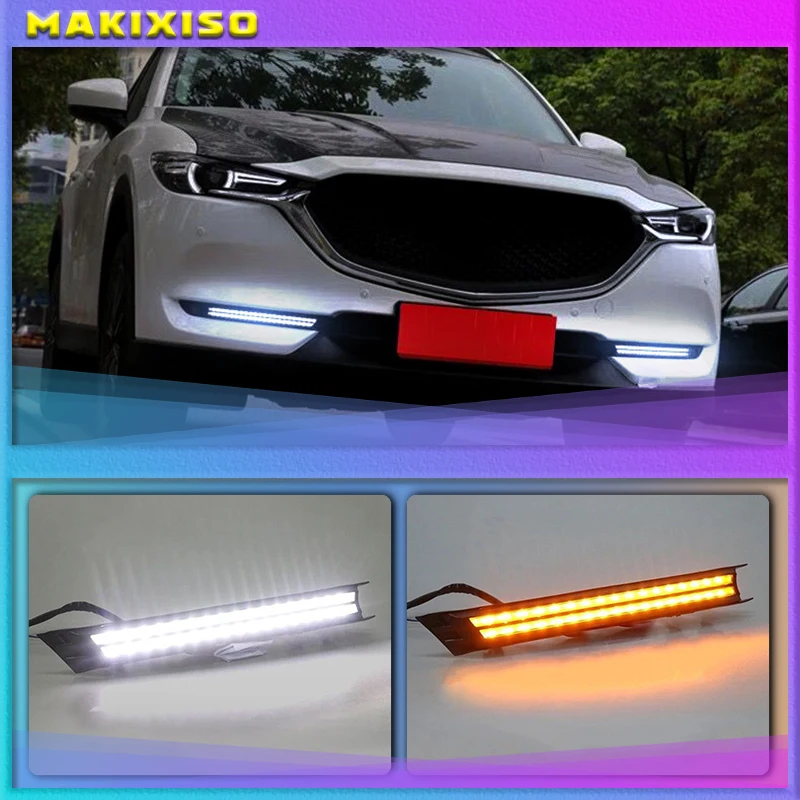 

2Pcs For Mazda CX-5 CX5 2017 2018 2019 DRL LED Daytime Running Light With Yellow Turning Signal night blue fog lamp