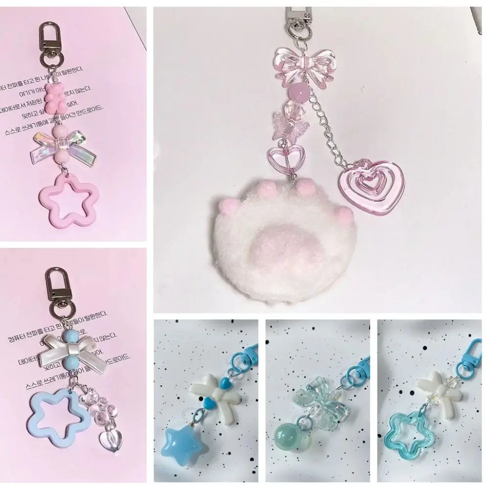 Pendentif griffe de chat Kawaii fait à la main, breloque pour téléphone, thème de la mer, Y2K, perle étoile en acrylique rose, porte-clés pour téléphone, écouteur