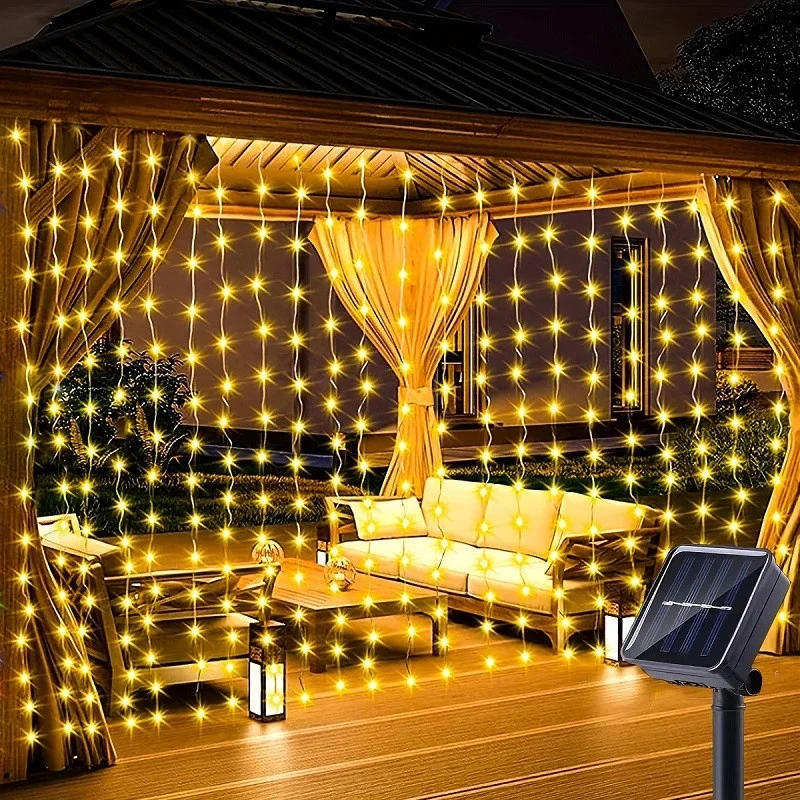 

Outdoor Solar Curtain Light Waterproof Solar Fairy Garland String Lights for Garden Yard Pavilion Wedding Party Christmas Decor