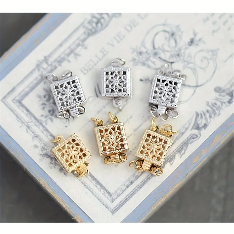 5/2PCS Square Hollow Carving Insert Piece Necklace Bracelet Connector Stainless Steel Buckle Jewelry DIY Bead Bracelet Component