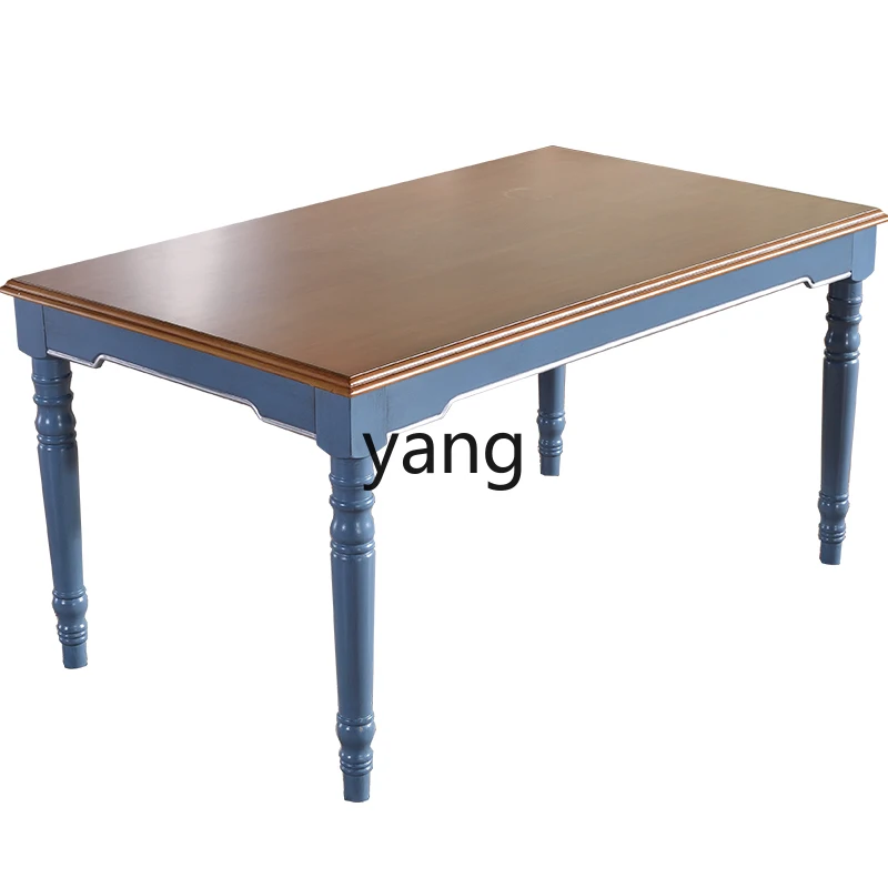 LH all solid wood dining table Mediterranean style can be customized color blue flower and bird dining chair