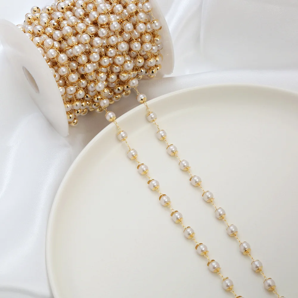 WT-RBC235 Elegant New Design White Artifial Pearl With 18K Gold Plated Fashion Jewelry Findings Chain For DIY