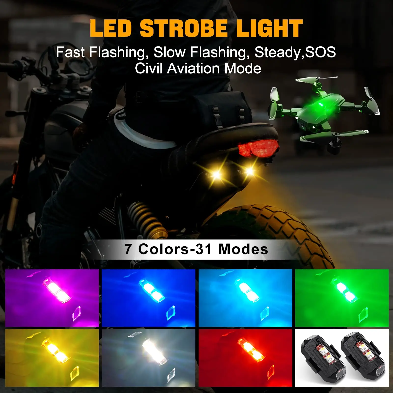 Motorcycle Lights Drone Strobe Light USB LED Anti-Collision Bike Aircraft Night Flying Mini Flashing Warning Signal Light