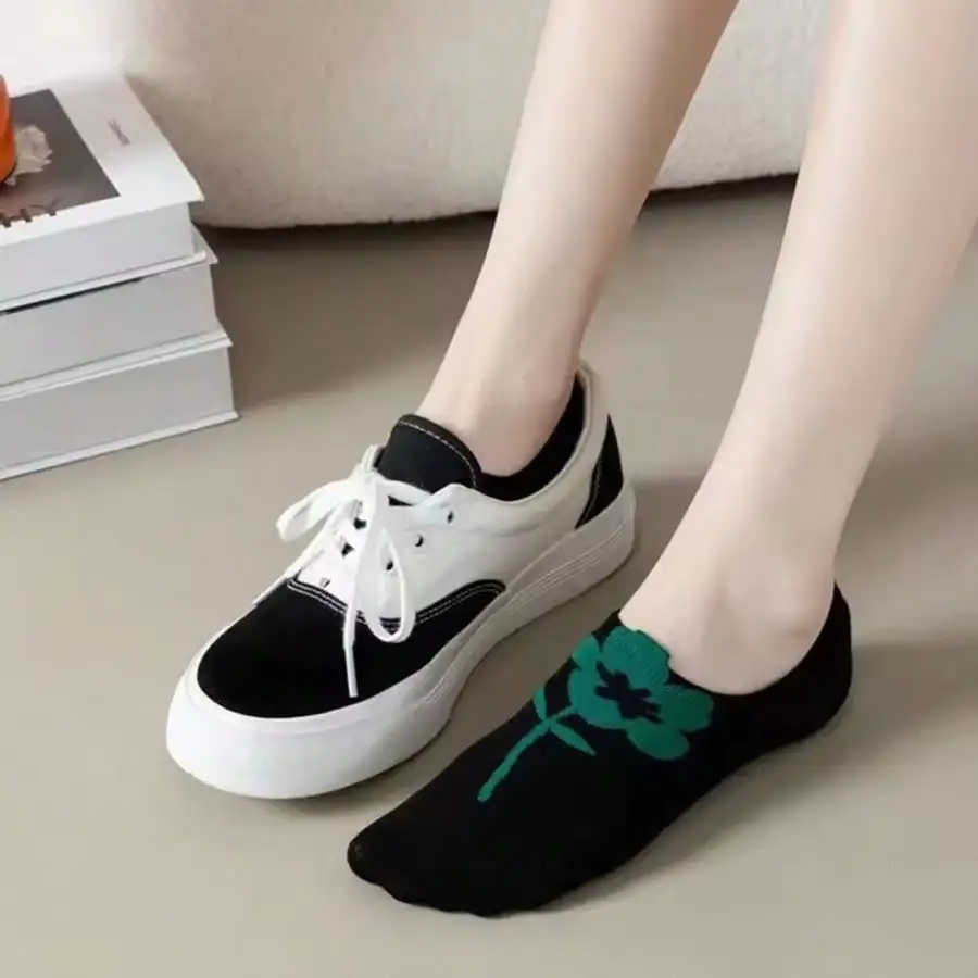 5 Pairs Women Socks Spring Summer Thin Candy Colors Cartoon Flower Boat Socks Female Cute Shallow Mouth Invisible Socks image 3