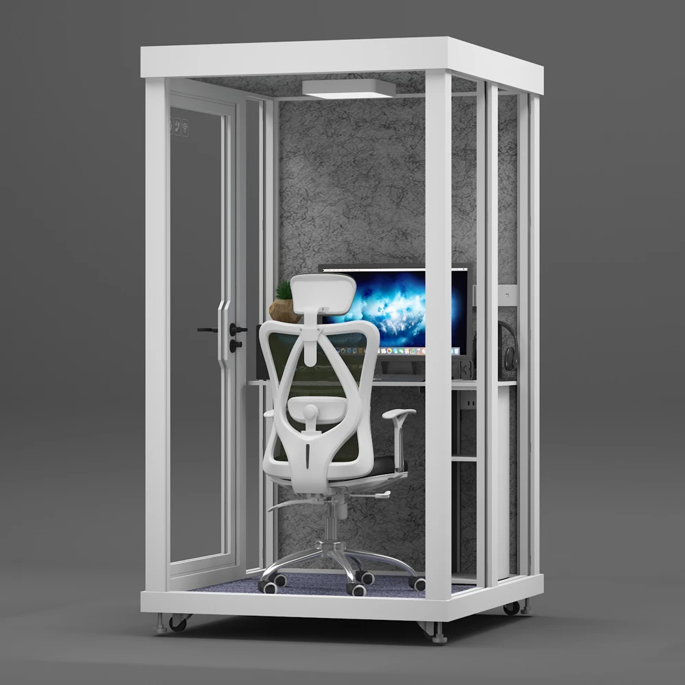 Modern Steel Soundproof Booth Office  Cabin With Audio Cabin For Shopping Mall Use, Single Workspace