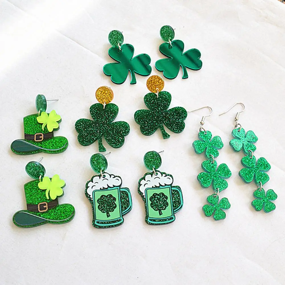 Lightweight Acrylic Earrings Festive Shamrock Earrings St Patricks Day Shamrock Earrings Lightweight Acrylic Glitter for Women