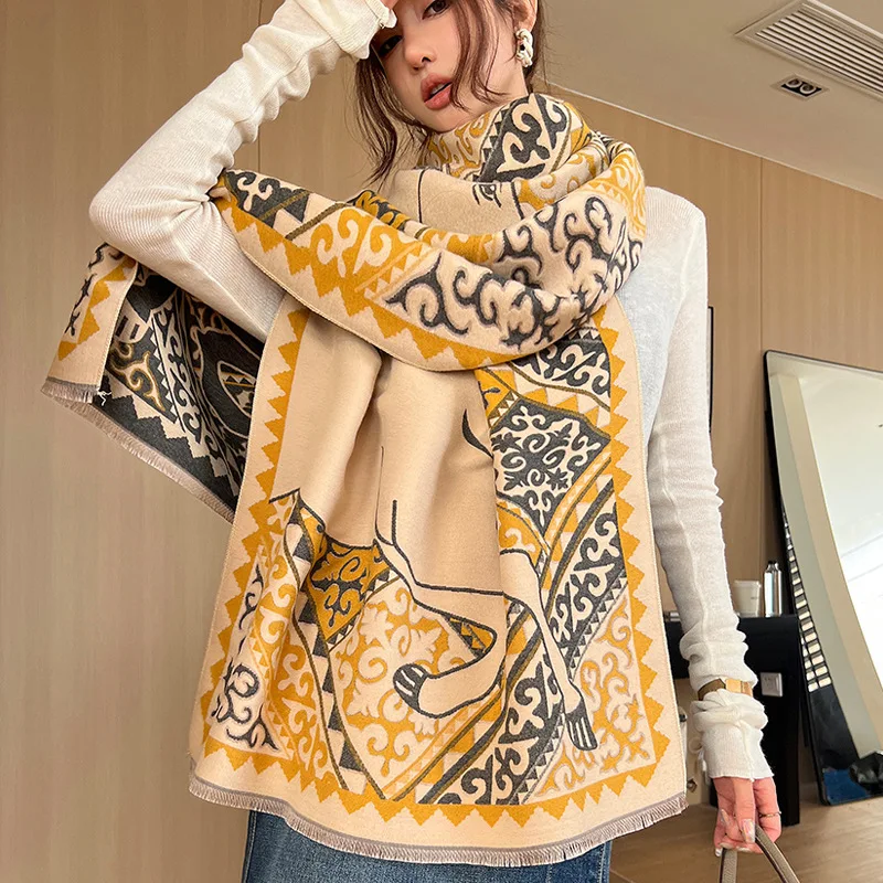 

Fashion Shawl Cashmere Wrap Scarf Women Shawl Scarf Ethnic Style Warmth Luxury Warm Scarves Floral Women Jacquard Weave Shawl