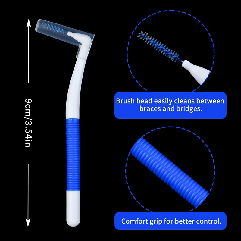 L-Shaped Interdental Brush 0.4-1.5mm Portable Plastic Oral Care Tool with Non-Slip Handle for Eyelash And Teeth Cleaning