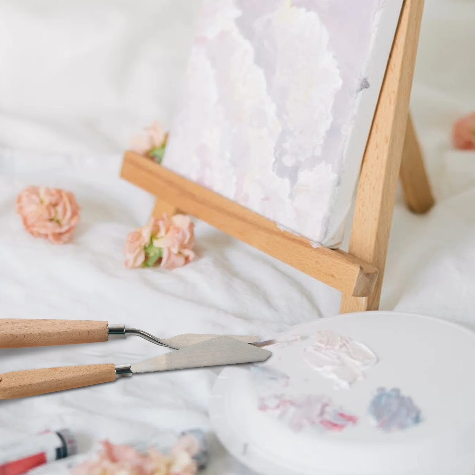 

5Pcs Oil Painting Scrapers Set Wood Handle Stainless Steel Blades for Color Mixing Pigment Painting Art Tools Oil Paint Spatulas