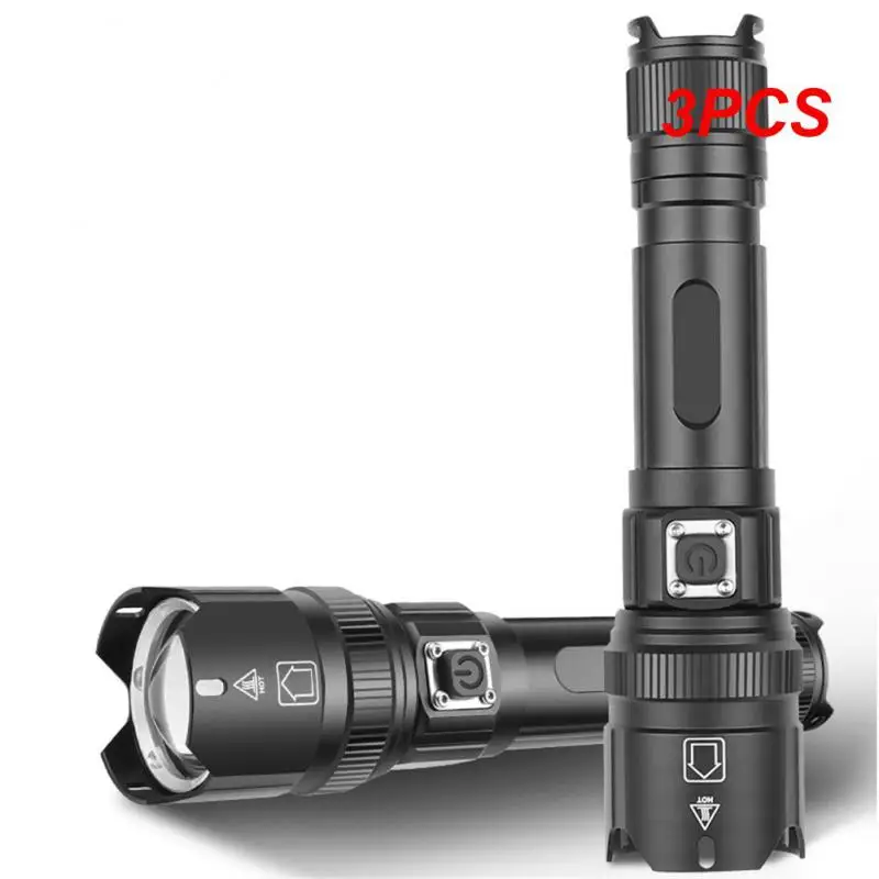 3PCS Bright Flashlight Type-c USB Rechargeable Telescopic Zoom Power Display High Brightness 1000 Lumens Flashlight