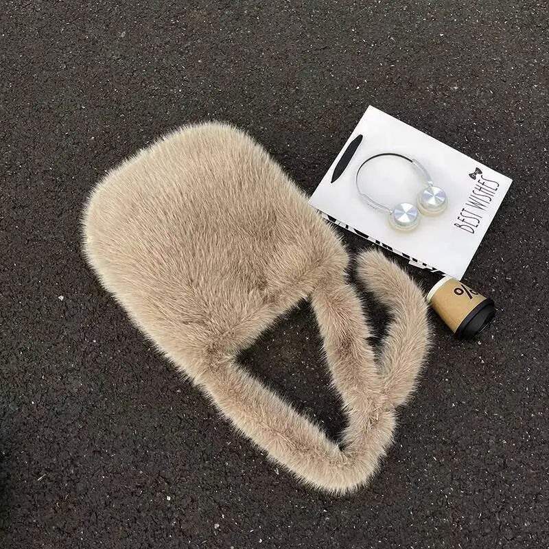 Faux Fur Slouchy Hobo Shoulder Bag with Plush Integrated Strap Large Capacity Fashion Handbag for Daily Casual Outfits