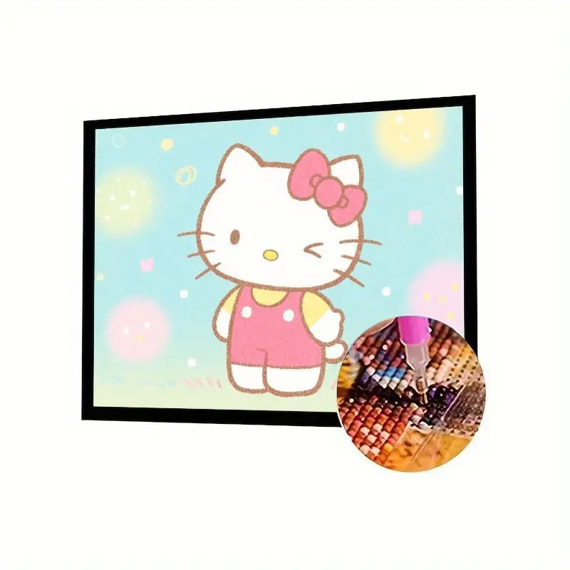 

1 шт. Cute Winking Hello Kitty 5D Diamond Painting Kit - Full Drill Cartoon Character Diamond Art, розовый комбинезон и пастельный пузырь B