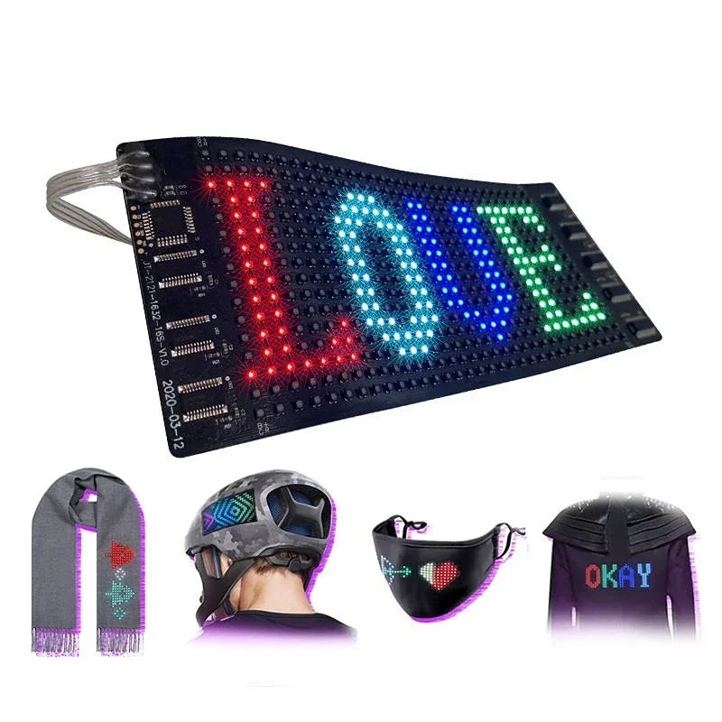 Mini LED Matrix Panel Battery Powered DIY Scrolling Text Smart Bluetooth App Control Programmable 16 * 32 LED Flexible Display