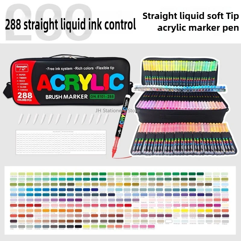 GUANGNA 168-360 Colors Acrylic Paint Soft Brush Markers Set Soft