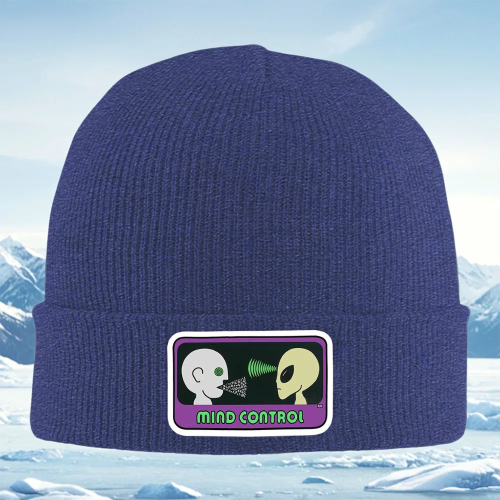 برمز العقل للتحكم الغريب يتحدث الإنسان. الرجال النساء للجنسين محبوك قبعة قبعة صوفية قبعة الشتاء الحرارية الدافئة عيد الميلاد في الهواء الطلق