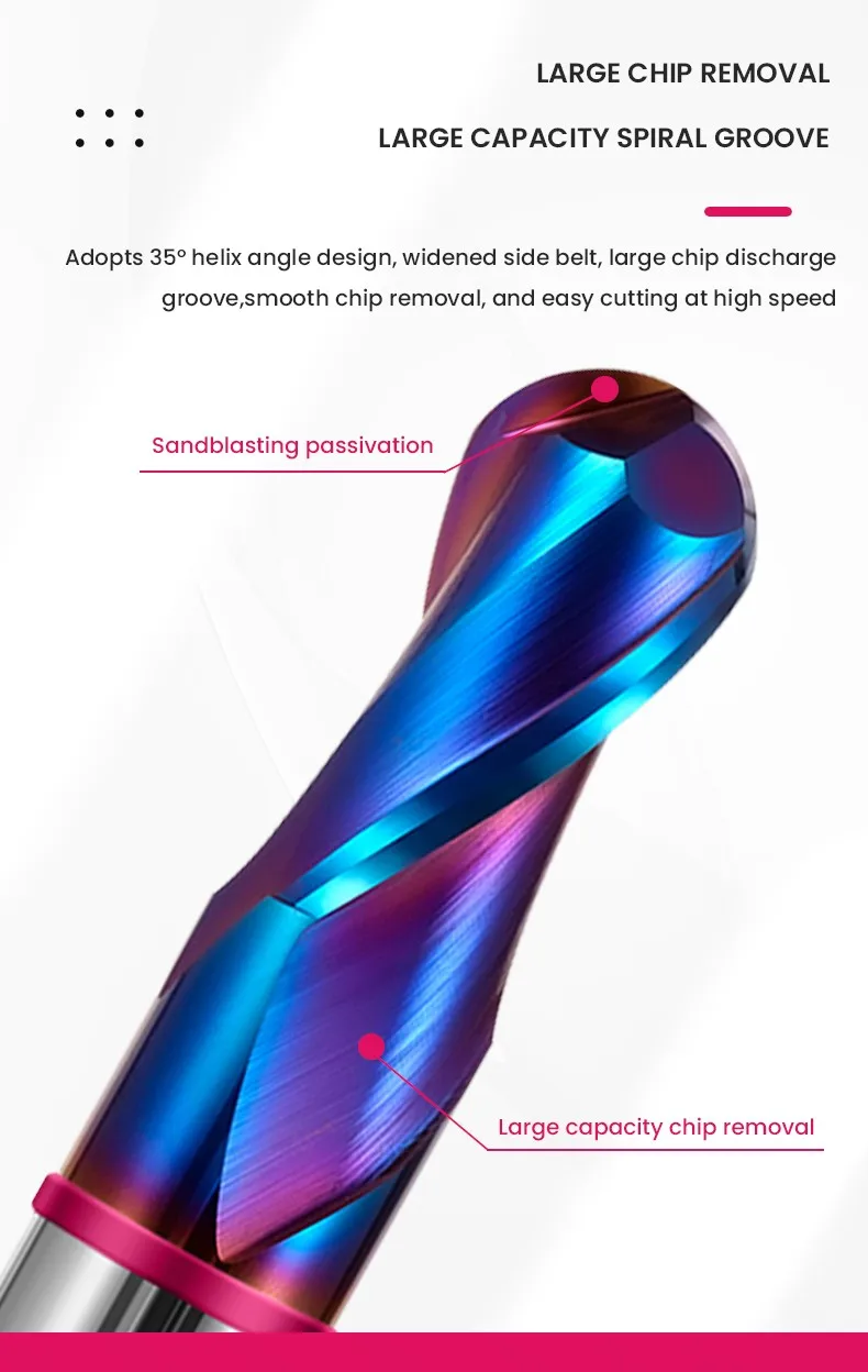 AZZKOR TGP-HRC70 2F Schaftfräser mit Farbring, blauer Nano-Beschichtung, Wolframstahl-Hartmetall-Kugelkopf-Fräser für CNC-Maschinen – Detail 8