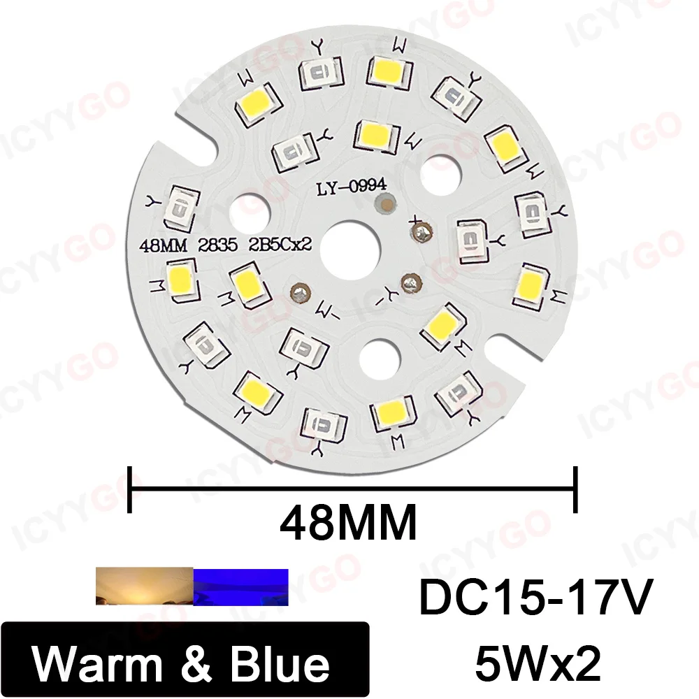 10 PCB 5Wx2 PCB Light Source Panel, Warm & Blue, White & Blue, Two-Color SMD2835 LED Downlight DIY Chip DC15-17V LED Lamp Beads