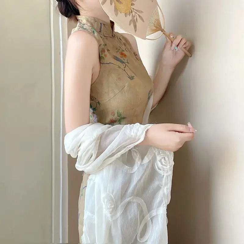 

Retro Cheongsam Old Shanghai Ancient Painting Qipao Dress Summer 2021 New Republic of China Style long Vintage Dress