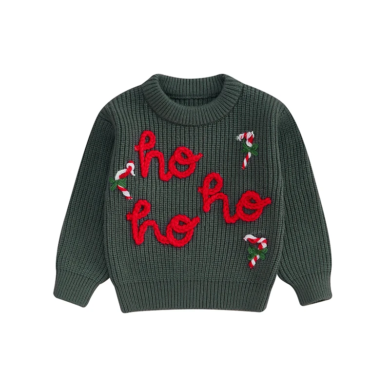 Baby Girl Christmas Sweater Long Sleeve Crew Neck Letters Candy Cane Winter Warm Knit Pullover Sweater Infant Clothes