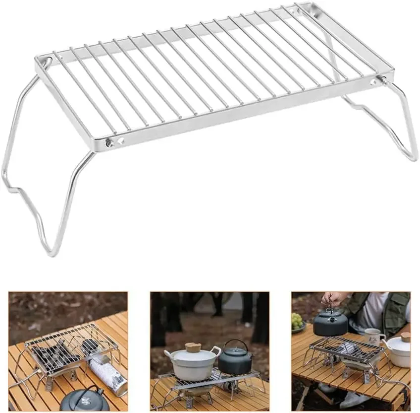 BBQ Grill Multifunctional Folding Campfire Grill Portable Stainless Steel Camping Grill Grate Gas Stove Stand Outdoor BBQ Rack