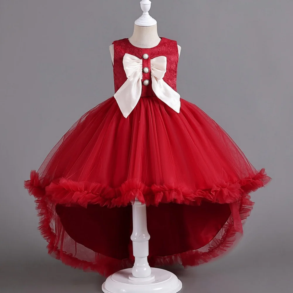 Young Girl New Dress Up Elegant Girls Luxury Princess Wedding Ceremony Party 3 5 6 8 To 11 12 Years Old Child\'s Red Long Dresses