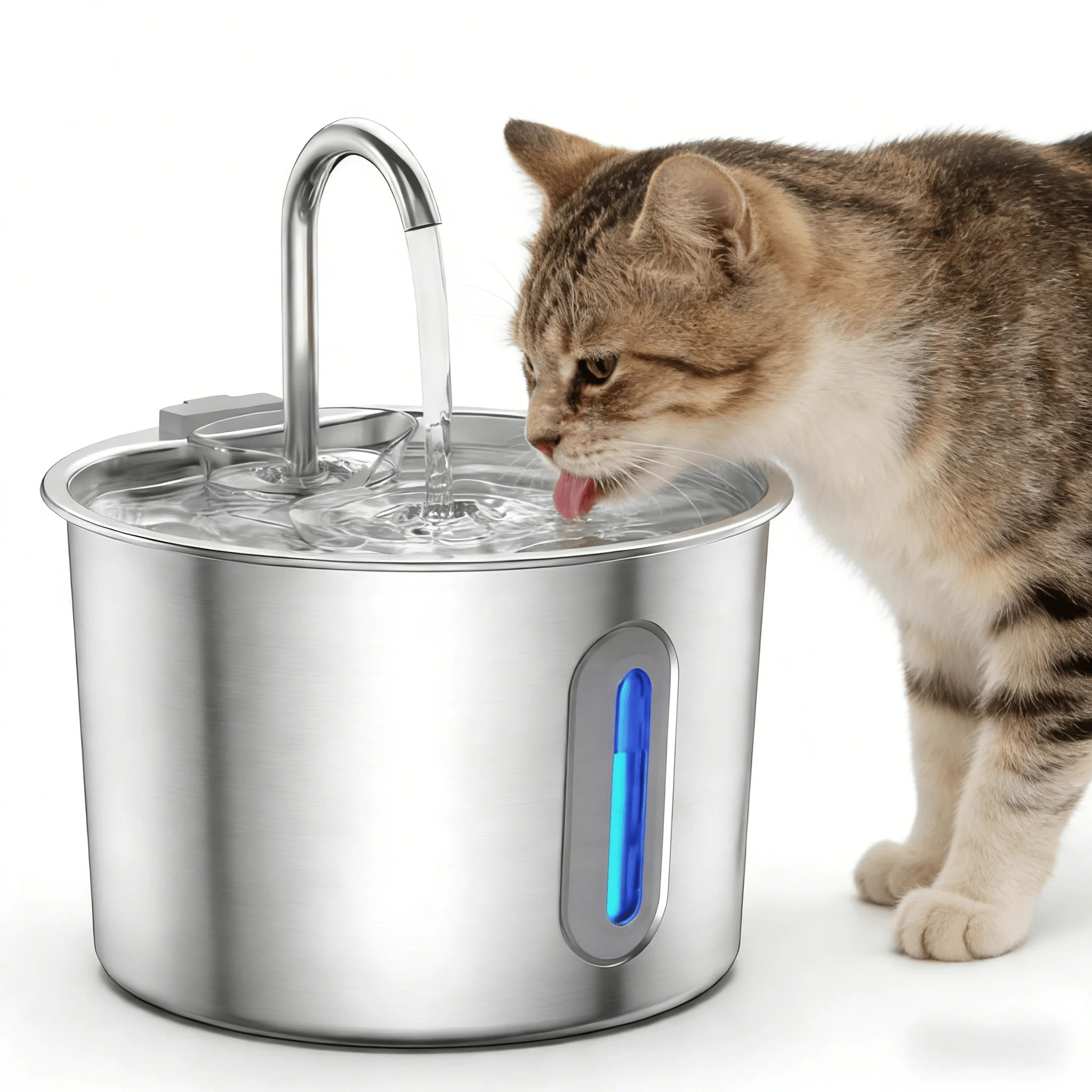 Bebedero para Gatos, Fuente de Agua de 2.2L, Dispensador de Agua para Perros de Acero Inoxidable, Bebedero para Gatos con Filtro, Automático para Interiores