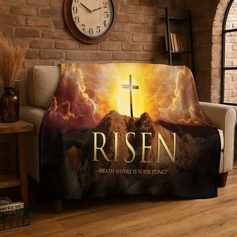 Classic Cross Bible Christian Faith Retro Flannel Blanket Soft Throw Blanket for Bedroom Living Room Bed Picnic Nap Cover Gift