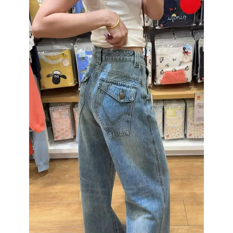 

Женские винтажные синие джинсы-бойфренды Y2k, мешковатые джинсовые брюки в стиле Харадзюку, уличная одежда, повседневные брюки большого размера 2000-х годов, одежда
