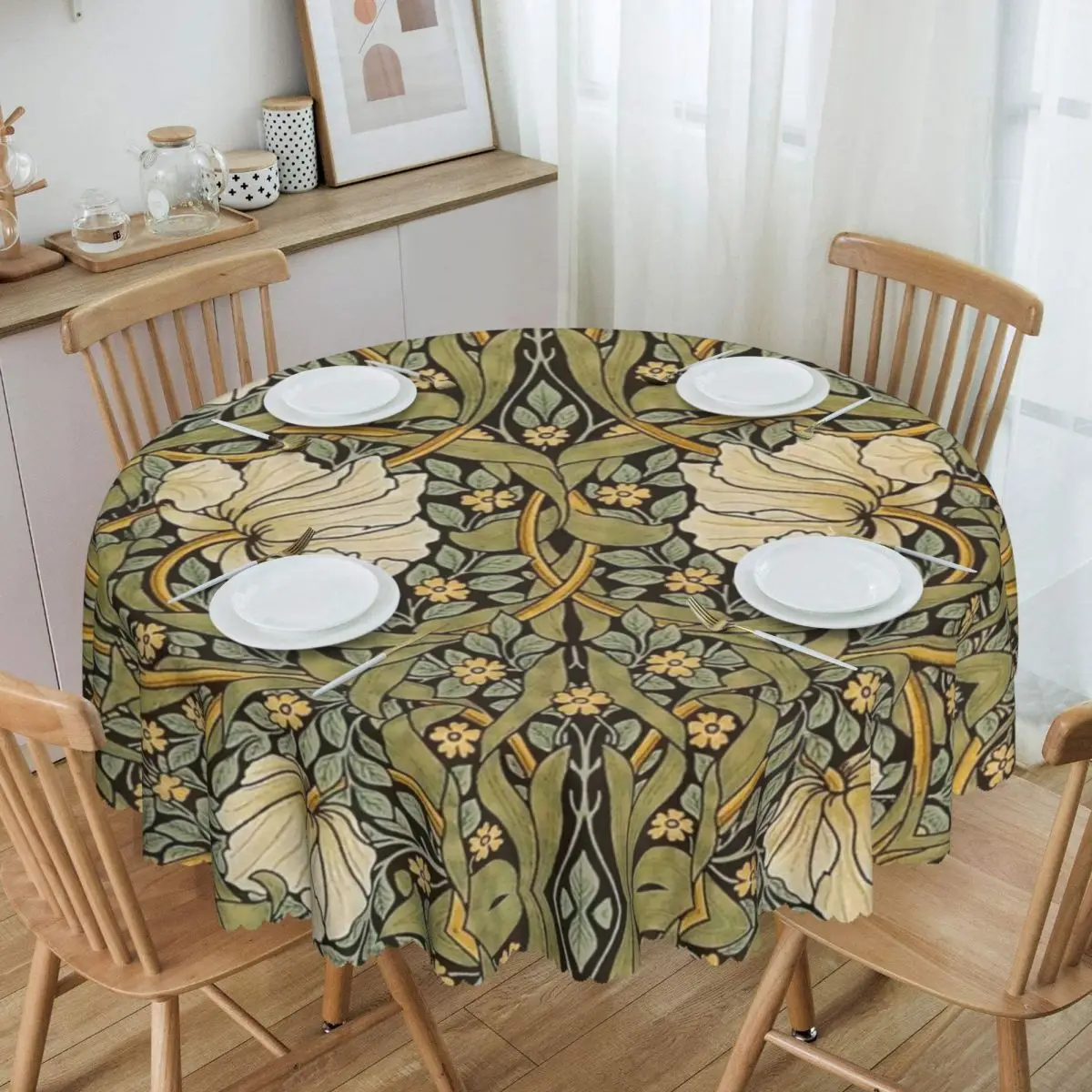 Custom Round William Morris Pimpernel Tablecloth 60 inches Kitchen Dinning Table Cloth Waterproof Floral Textile Table Covers