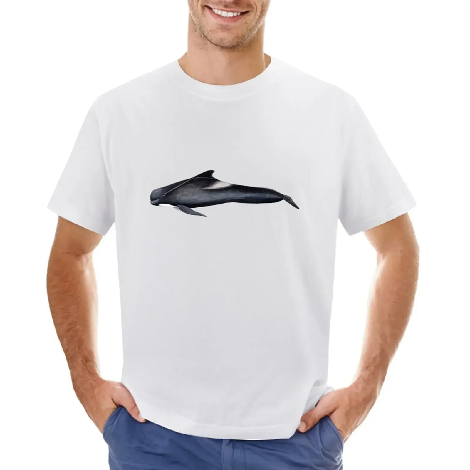 Long-finned pilot whale T-shirt blanks korean fashion slim fit t shirts for men