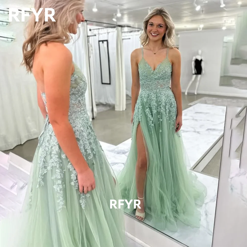 

RFYR A Line Evening Dress Lace Up Back Party Dress Elegant فساتين مناسبة رسمية High Slit Gala Dress Customized
