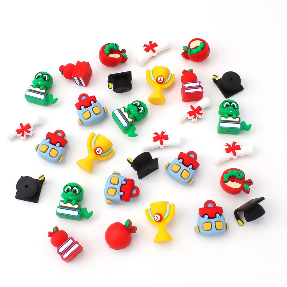 5/10pcs Graduation Theme Silicone Beads 3D Bachelor's Cap Bookworm Backpack Focal Beads DIY Jewelry Pen Caps Making Supplies