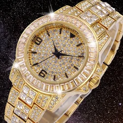 18K Gold Men Watch Role Iced-out Mens Quartz Watches Hip Hop Bling Full Diamonds Wristwatch Hours Stainless Steel Montre Homme