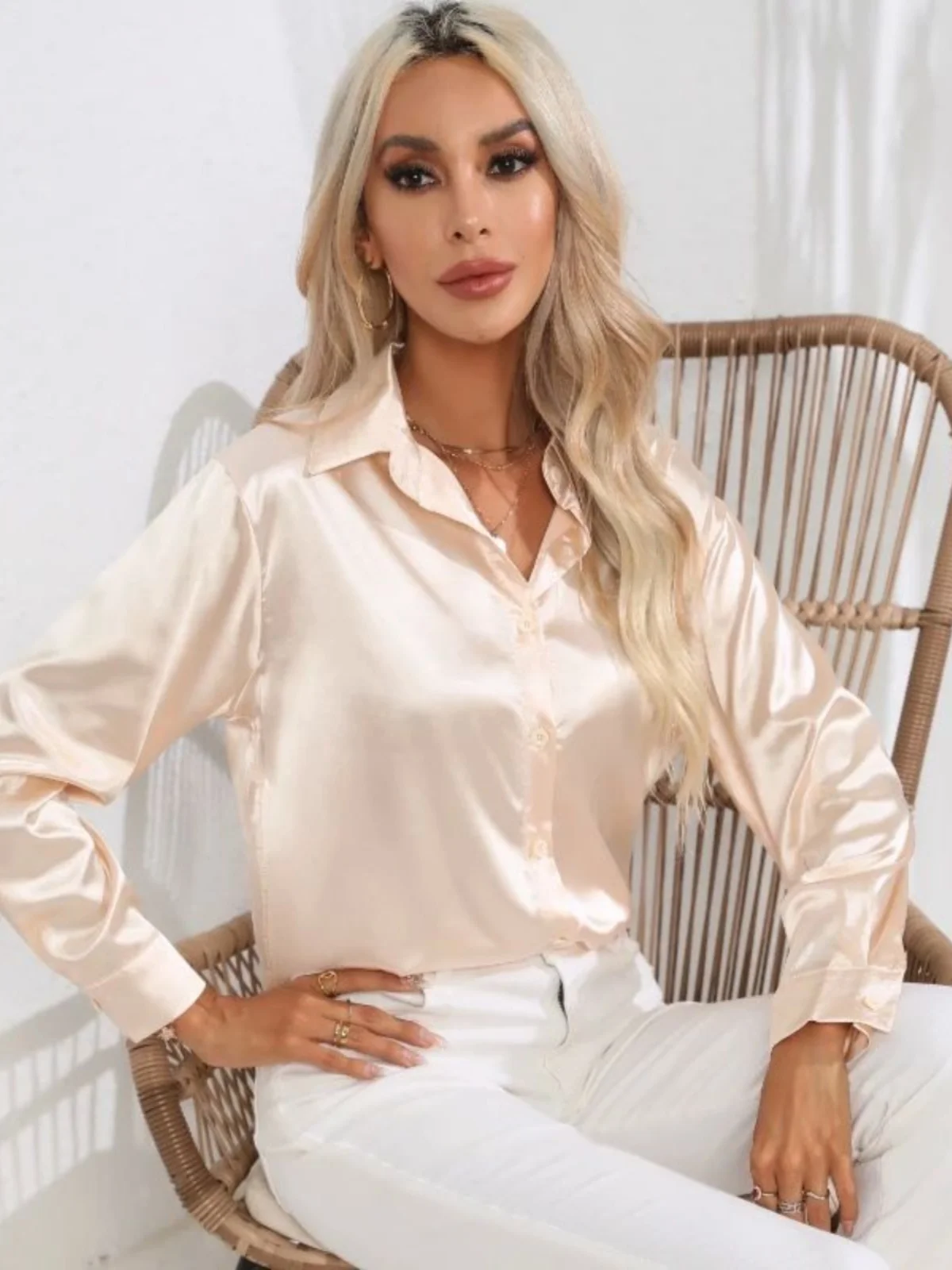 Повседневные свободные лацканы Long Sve irt Street Sle Pure Color на пуговицах свободного покроя Long Sve irt для женщин