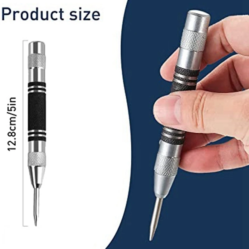 1Set Heavy Duty Automatic Center Punch 128Mm Spring Loaded Center Punch With Adjustable Effect Stamp For Metal Or Wood