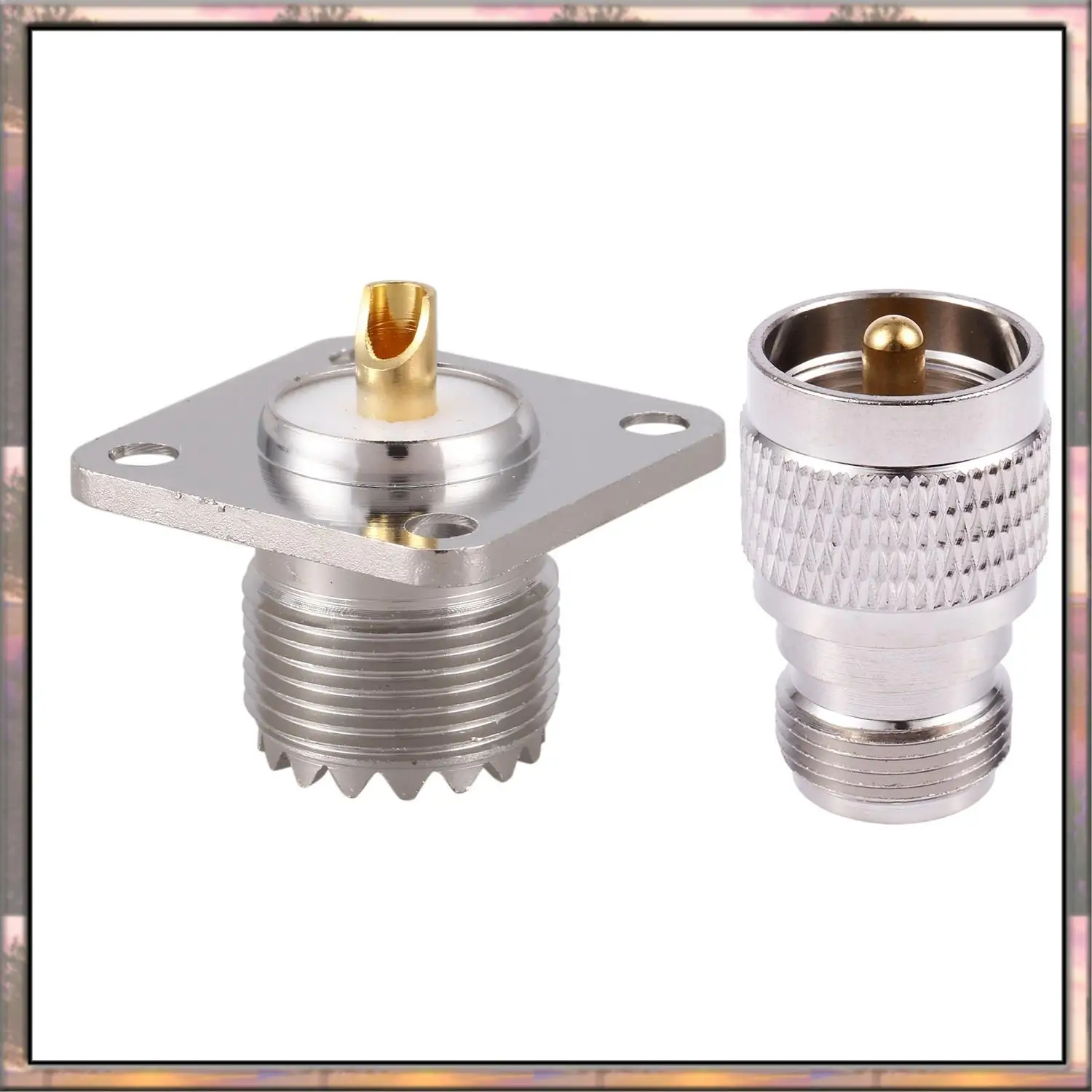 BAAZ HOT 1 Pz UHF Maschio PL259 A N Femmina M/F Dritto Coassiale Adattatore RF e 1 Pz UHF SO-239 Femmina Jack Forma Quadrata Tazza di Saldatura Co