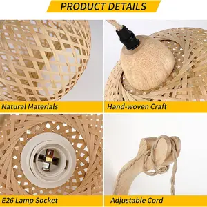Mão-Woven Bambu Lanterna Lâmpada De Parede, Natural Rattan Vime, E27 Lustres, Decoração Do Quarto, Abajures, Luminárias De Parede 8 principais vendas lanternas ratan - №7