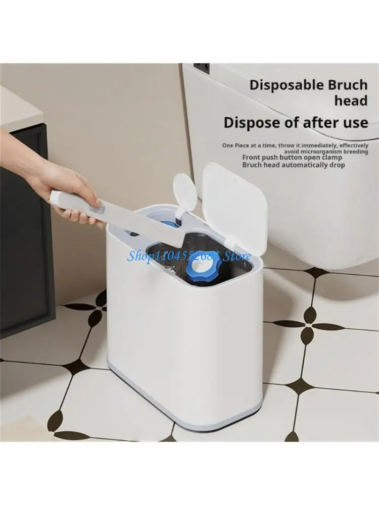 Space Saving Bathroom Waste Basket with Rolling Wheel Integrated Toilet Brush And Odor Proof Lid Tight Space Trash Container for