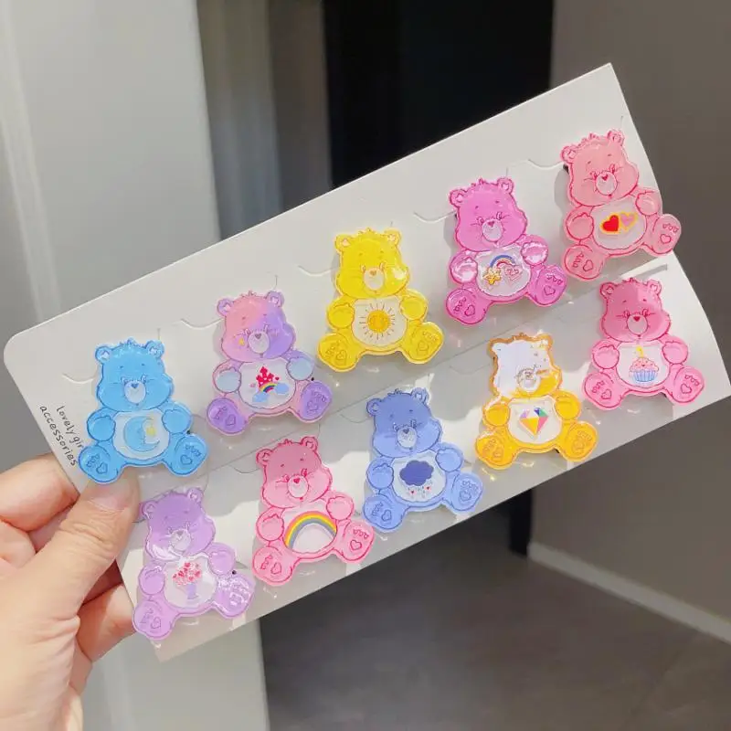 10Pcs/set Carebears No Bend Seamless Hair Clips Side Bangs Barrette Makeup Washing Face Accessories Women Girls Styling Hairpins