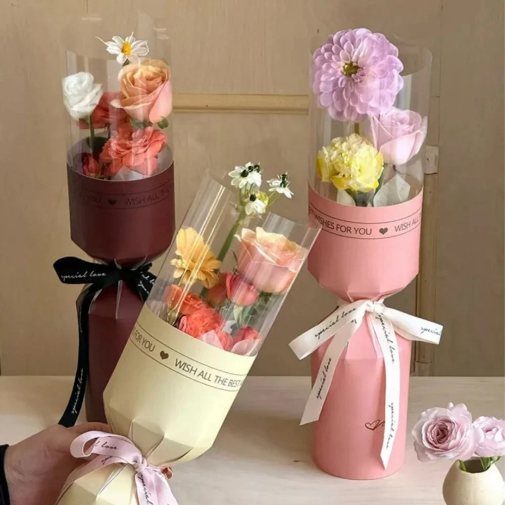 Paquete de 10 Bolsas de Plástico Transparentes e Impermeables para Envolver Flores, Bolsas de Embalaje Románticas para Flores, Venta al por Mayor