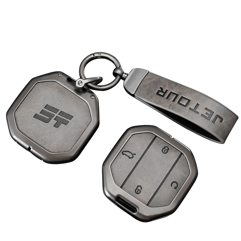 Auto-Schlüsseletui aus Zinklegierung, Leder, für Chery Jetour Traveler 2022, Jetour T2 T1, Schlüssel, vollständige Abdeckung, Halter, Kette, Innenzubehör – Detail 2