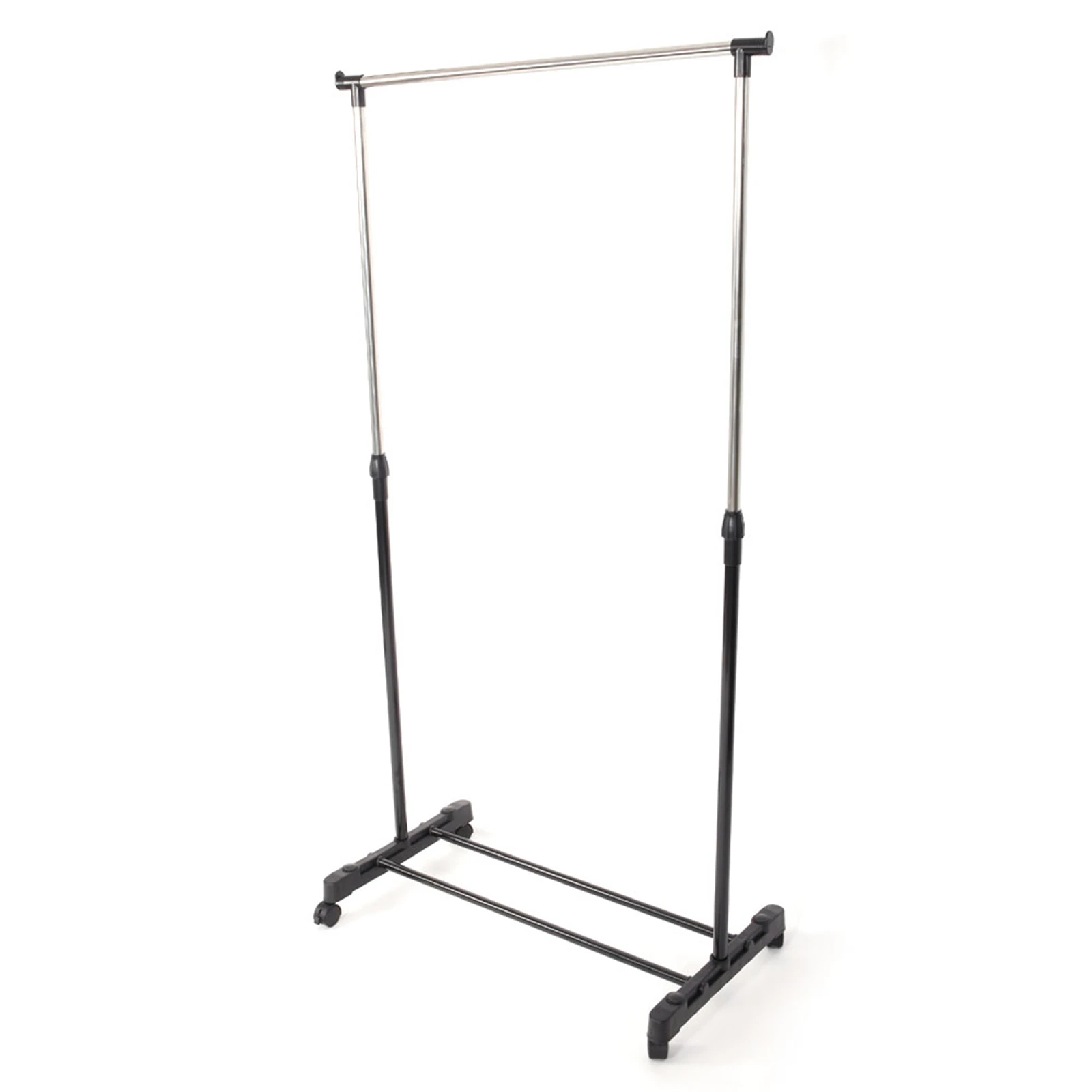 Single-bar Vertical & Horizontal Stretching Stand Clothes Rack with Shoe Shelf YJ-01 Black & Silver